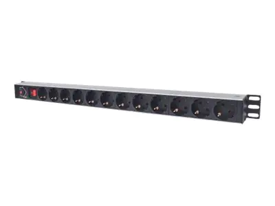 Intellinet Vertical Rackmount 12-Way Power Strip - German Type, With On/Off Switch and Overload Protection, 1.6m Power Cord - Steckdosenleiste (Rack - einbaufähig) 714044