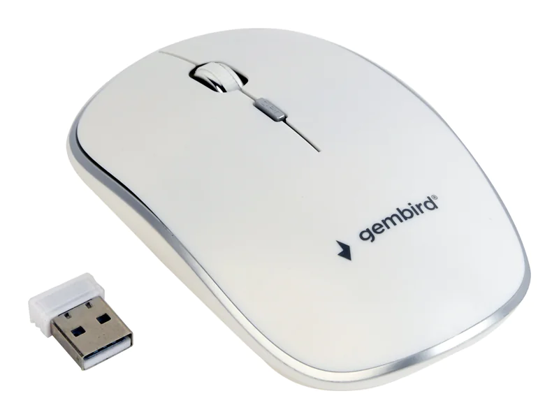 Gembird MUSW-4B-01-W - Maus - optisch - 4 Tasten - kabellos - 2.4 GHz - kabelloser Empfänger (USB)