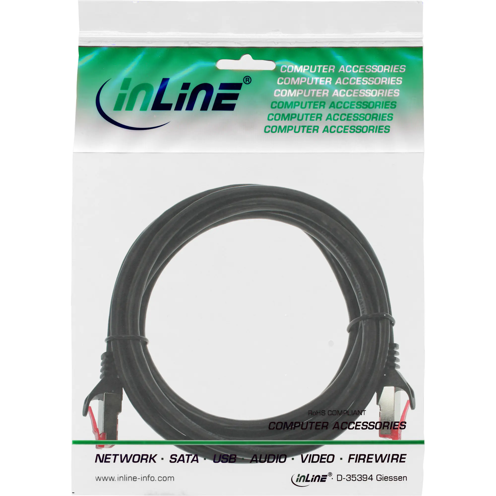 InLine Patchkabel - S/FTP (PiMf) - Cat.6 - 250MHz - PVC - Kupfer - schwarz - 0,5m 76450S