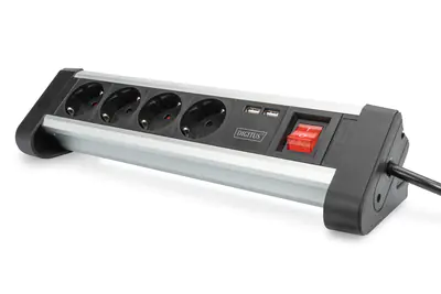 Digitus DA-70614 - Steckdosenleiste - Wechselstrom 110-240 V - 3680 Watt - Eingabe, Eingang Stromversorgung - Ausgangsanschlüsse: 4 (4 x CEE 7/4, 2 x USB) - 1.5 m Schnur - Schwarz, Silber