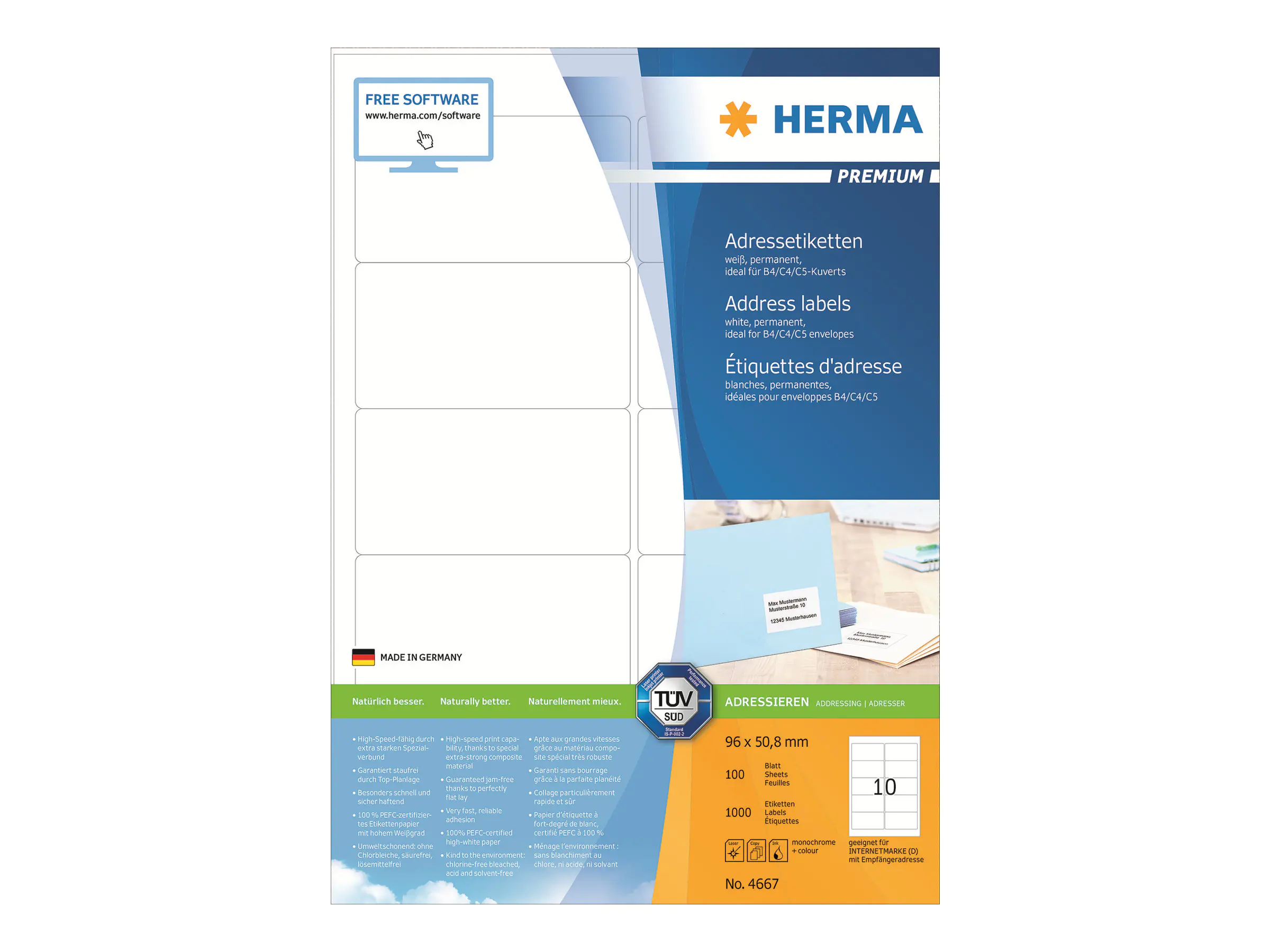 HERMA Adressetikett Premium 4667 96x50,8mm weiß 1.000 St./Pack.