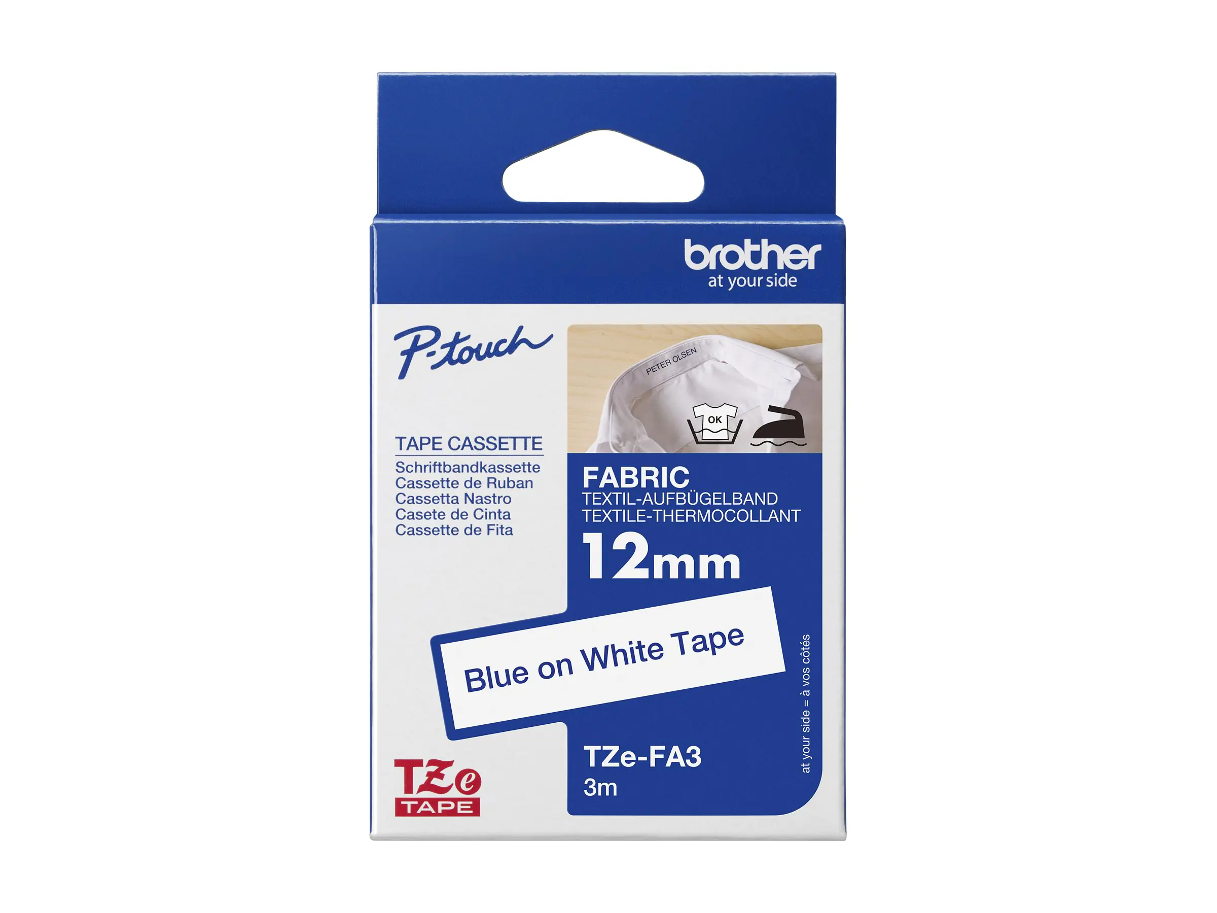 Brother TZe-FA3 - Gewebe - Blau auf Weiß - Rolle (1,2 cm x 3 m)