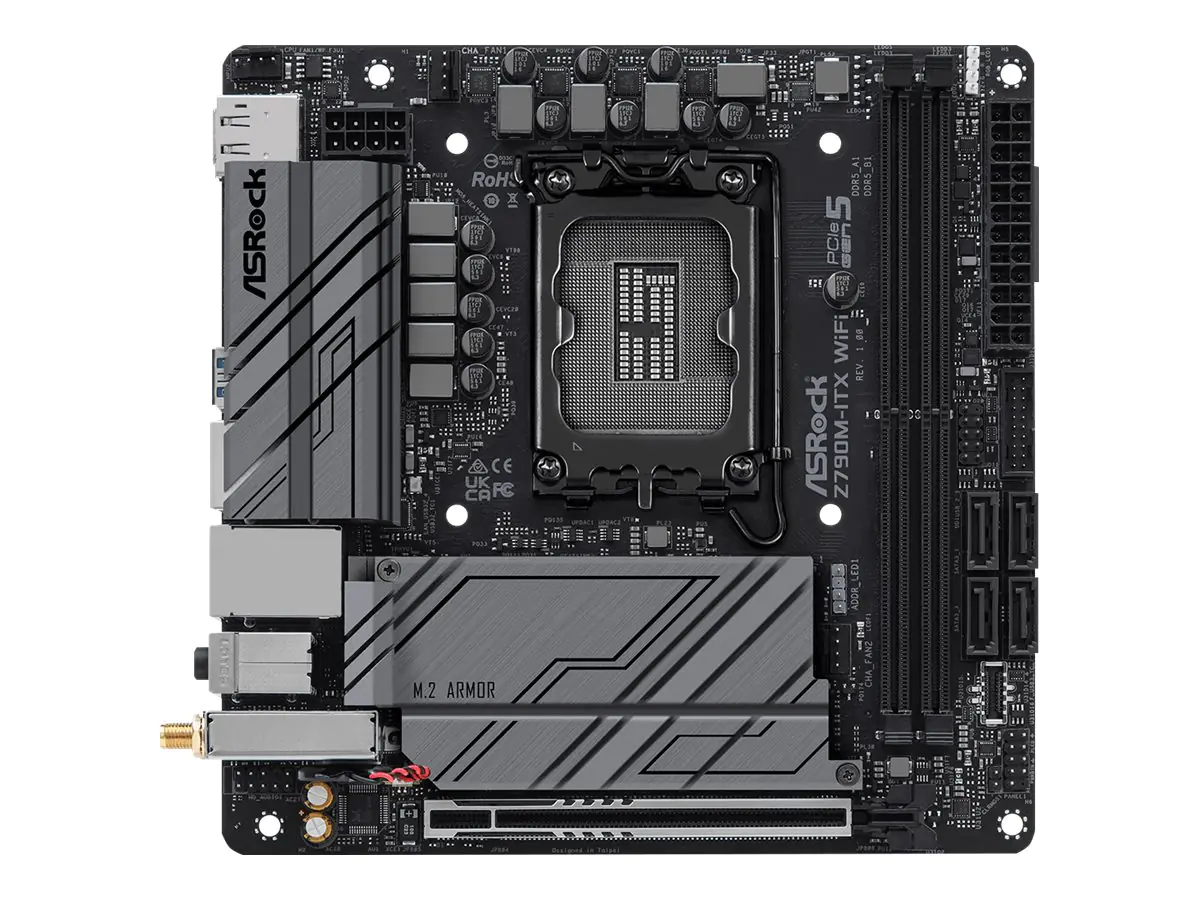 ASRock Z790M-ITX WiFi - Motherboard - Mini-ITX - LGA1700-Sockel - Z790 Chipsatz - Bluetooth, Gigabit LAN, 2.5 Gigabit LAN, Wi-Fi 6 - Onboard-Grafik (CPU erforderlich) - High Definition Audio (7.1-Channel)