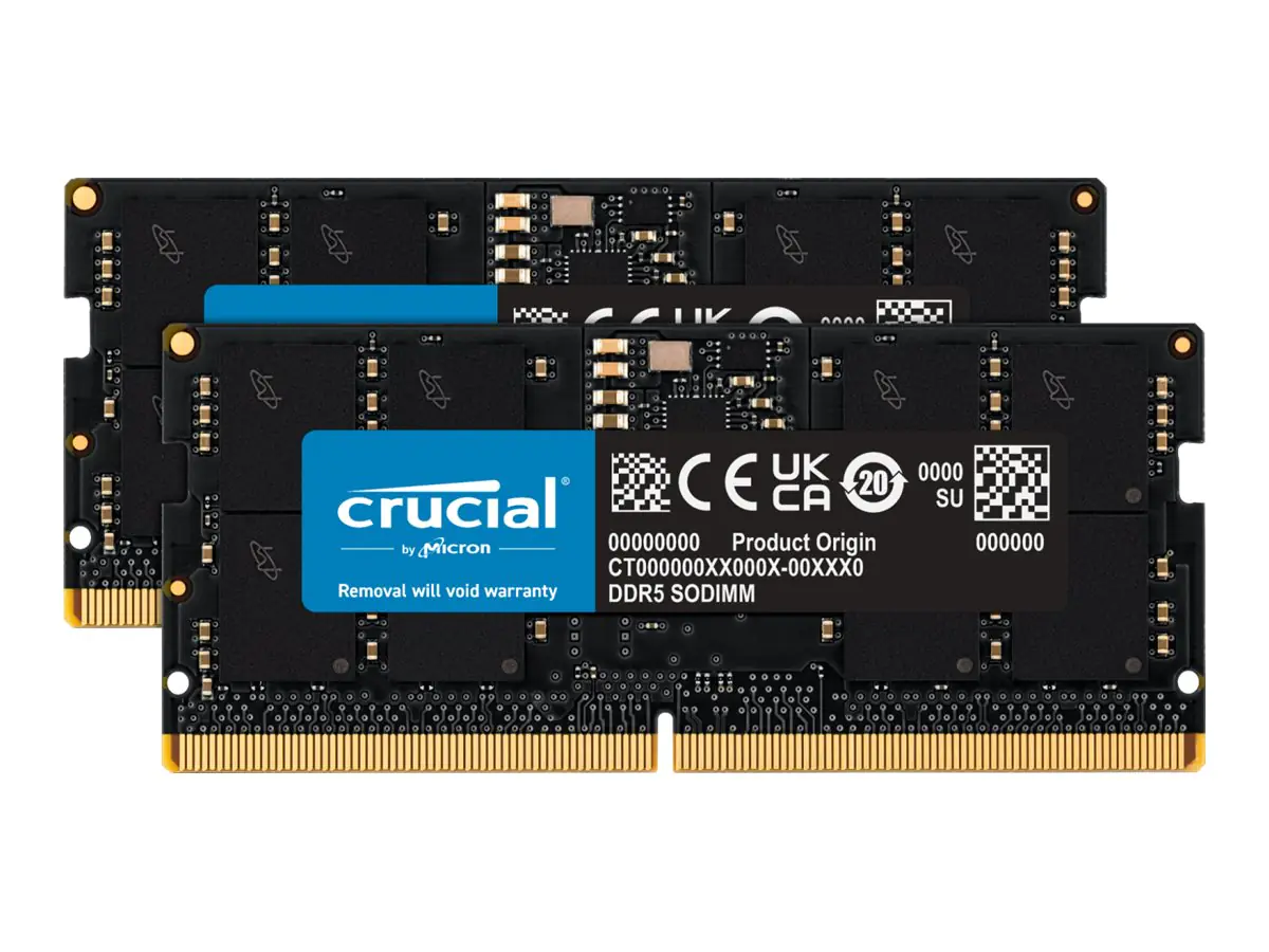 Crucial - DDR5 - Kit - 32 GB: 2 x 16 GB - SO DIMM 262-PIN - 5600 MHz / PC5-44800 - CL46 - 1.1 V - non-ECC Crucial - DDR5 - Kit - 32 GB: 2 x 16 GB - SO DIMM 262-PIN - 5600 MHz / PC5-44800 - CL46 - 1.1 V - non-ECC