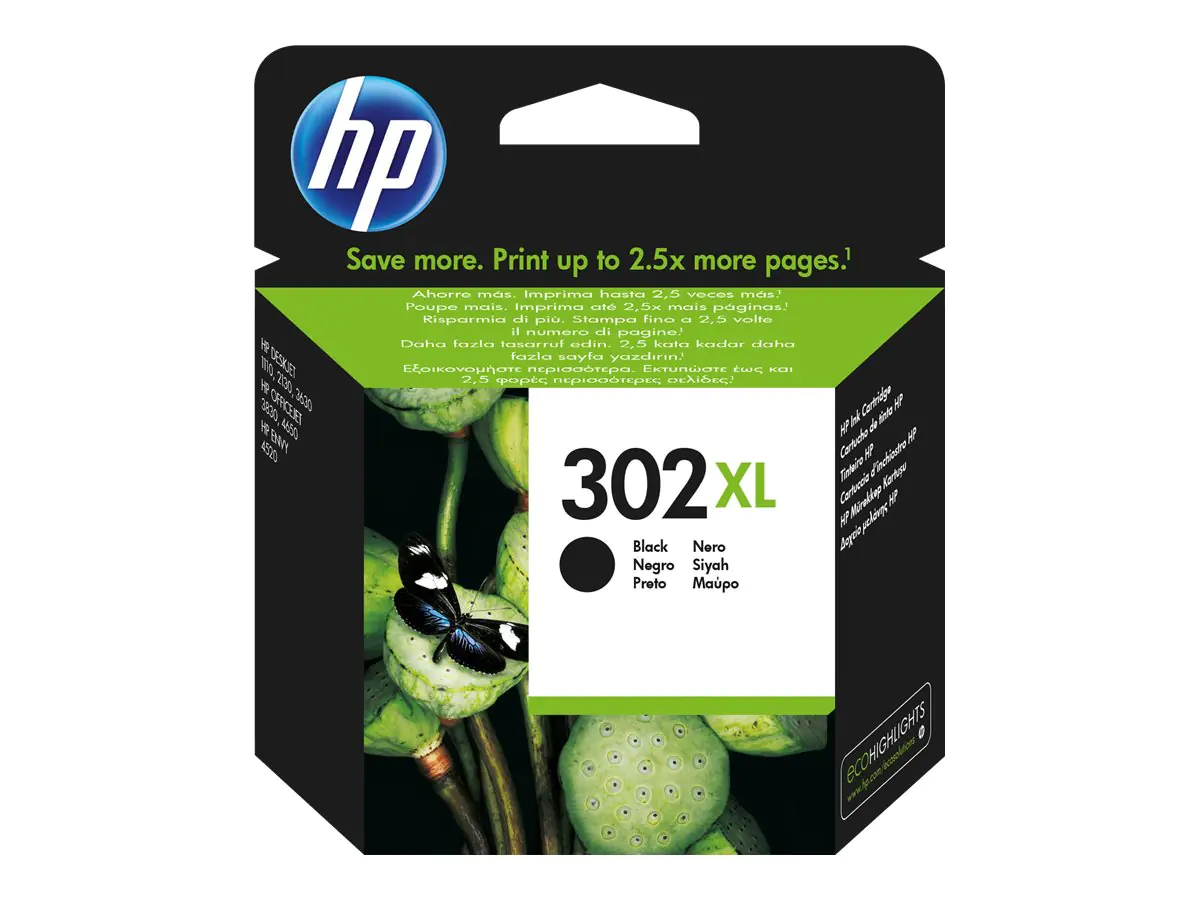 HP 302XL - 8.5 ml - Hohe Ergiebigkeit - Schwarz - original - Tintenpatrone - für Deskjet 1110, 21XX, 36XX; ENVY 45XX; Officejet 38XX, 46XX, 52XX HP 302XL - 8.5 ml - Hohe Ergiebigkeit - Schwarz - original - Tintenpatrone - für Deskjet 1110, 21XX, 36XX; ENVY 45XX; Officejet 38XX, 46XX, 52XX