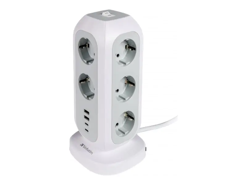Verbatim EUPT-01 - Steckdosenleiste - 15-in-1 europäische Mehrfachsteckdose - Wechselstrom 230 V - 3600 Watt - Eingabe, Eingang Typ F - Ausgangsanschlüsse: 15 (11 x Typ F Steckdose, 2 x USB, 2 x USB-C) 49547