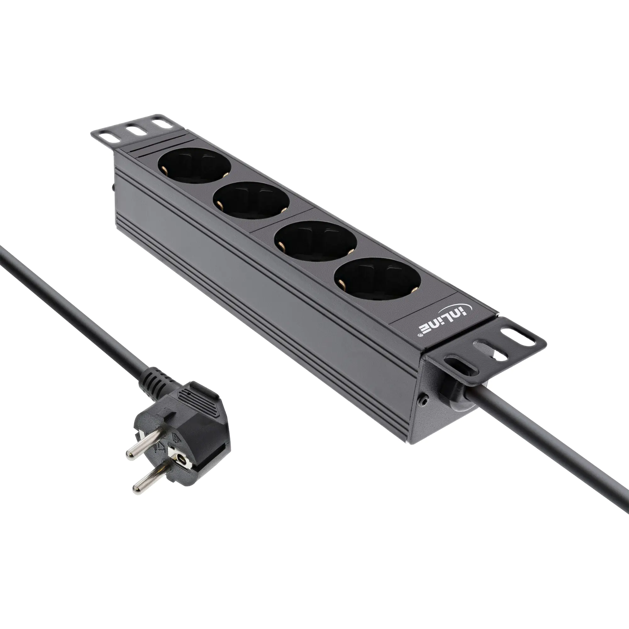 InLine 10" Steckdosenleiste - 4-fach Schutzkontakt - ohne Schalter - 2m - schwarz 16420J
