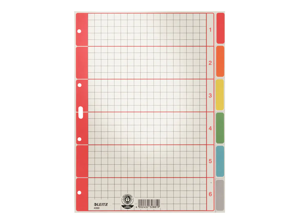 Leitz Register 43500085 blanko DIN A4 6farbig bedruckt Karton grau