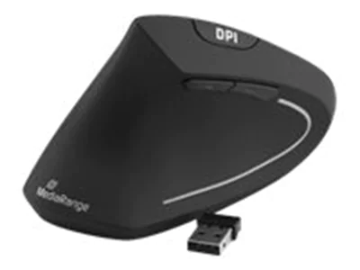 MediaRange - Vertikale Maus - ergonomisch - Für Linkshänder - optisch - 6 Tasten - kabellos - 2.4 GHz - kabelloser Empfänger (USB) - Schwarz