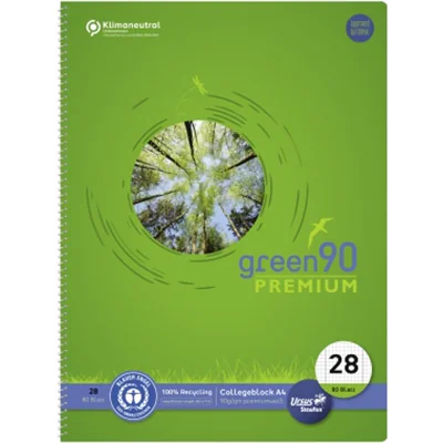 Ursus Collegeblock green Lineatur 28 kariert DIN A4 - Recyclingpapier - 90 g/m² 040835028