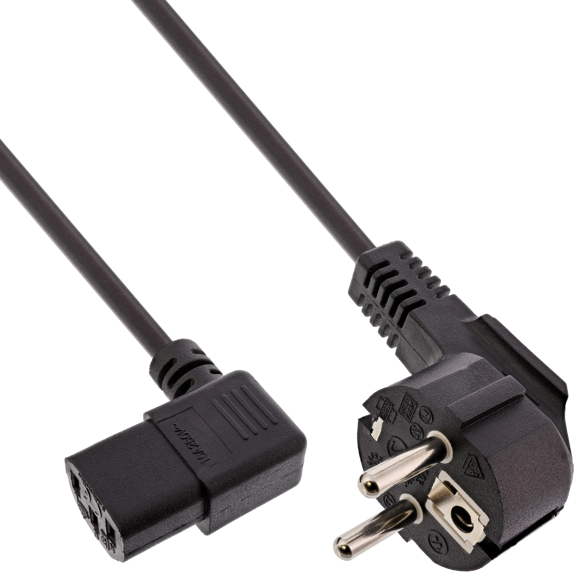 InLine - Stromkabel - CEE 7/7 (S) gewinkelt bis IEC 60320 C13 links gewinkelt - 5 m - Schwarz