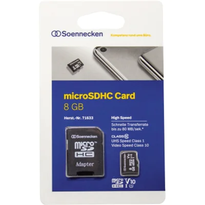 Soennecken Speicherkarte 71633 micro SDHC Adapter Class 10 8GB Soennecken Speicherkarte 71633 micro SDHC Adapter Class 10 8GB