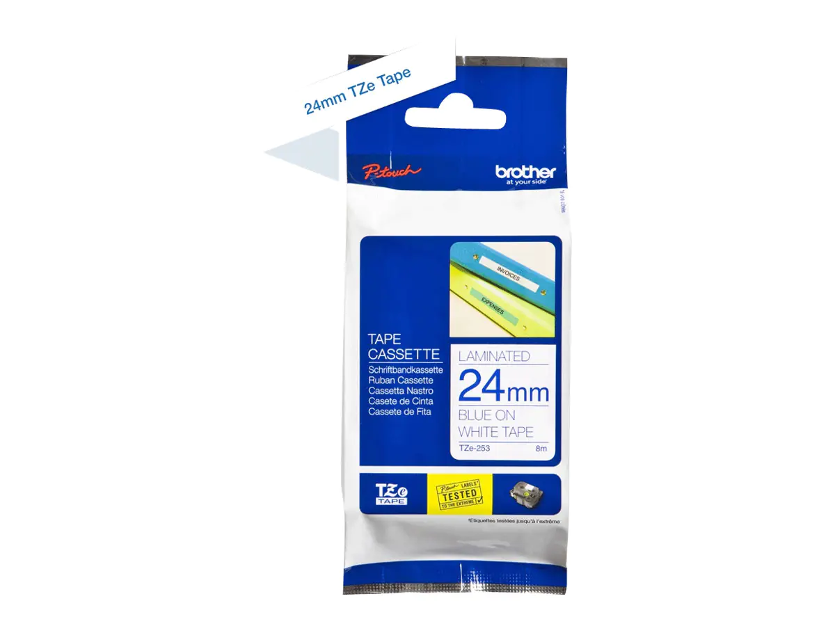 Brother TZe-253 - Blau auf weiß - Rolle (2,4 cm x 8 m) 1 Kassette(n) laminiertes Band - für Brother PT-D600, P750, P950; P-Touch PT-D800, E550, P900, P950; P-Touch Cube Pro PT-P910