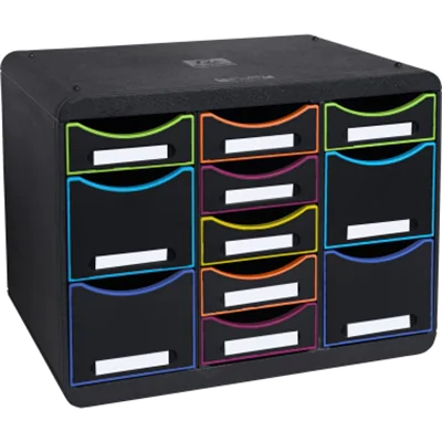 Exacompta Schubladenbox STORE-BOX Multi 11 Schubladen Polystyrol Gehäusefarbe: schwarz Farbe der Schublade: schwarz/harlekin