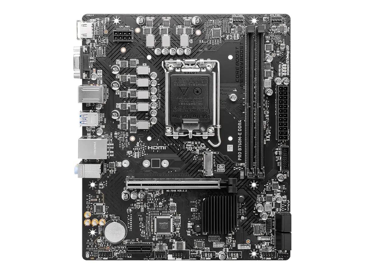 MSI PRO B760M-E DDR4 - Motherboard - micro ATX - LGA1700-Sockel - B760 Chipsatz - USB 3.2 Gen 1 - Gigabit LAN - Onboard-Grafik (CPU erforderlich) - HD Audio (8-Kanal)