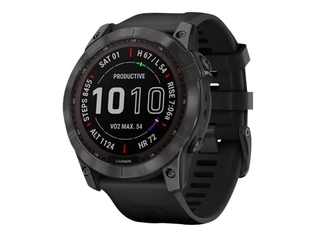 Garmin fenix 7X Sapphire Solar - 51 mm - Titanium Carbon Gray DLC - Sportuhr mit Band - Silikon - schwarz - Handgelenkgröße: 127-210 mm - Anzeige 3.556 cm (1.4") 010-02541-11