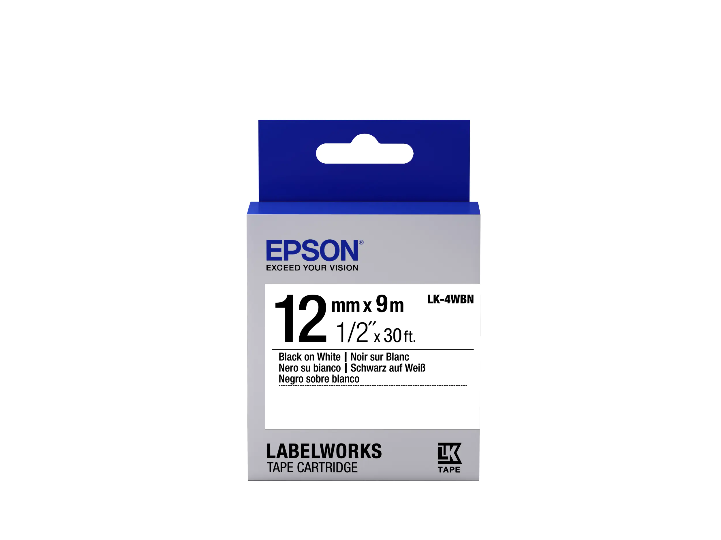 Epson Etikettenband schwarz auf weiß 1,2cm x 9m C53S654021 LabelWorks LK-4WBN