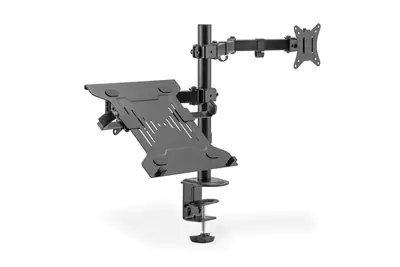 DIGITUS - Befestigungskit (Klammer, Notebook-Ablage, Monitorarm, VESA-Schnellverschlussplatte) - für Monitor/Notebook - universal - Kunststoff, Stahl - mattschwarz - Bildschirmgröße: up to 81.3 cm (monitor) / up to 39.6 cm (notebook) (up to 32" (monitor)