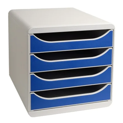 Exacompta Schubladenbox BIG-BOX 4 Schubladen DIN A4, Überbreite Polystyrol Gehäusefarbe: lichtgrau Farbe der Schublade: blau Exacompta Schubladenbox BIG-BOX 4 Schubladen DIN A4, Überbreite Polystyrol Gehäusefarbe: lichtgrau Farbe der Schublade: blau