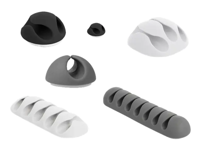 DeLOCK Combo Set - Kabelhalter-Kit - Tisch montierbar, Oberfläche montierbar, geeignet für Wandmontage - Grau, Schwarz, weiß