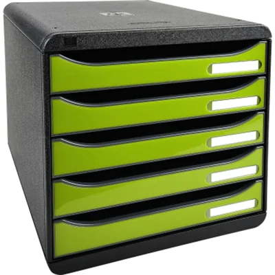 Exacompta Schubladenbox BIG-BOX plus 5 Schubladen DIN A4, Überbreite Polystyrol Gehäusefarbe: schwarz Farbe der Schublade: anisgrün glossy Exacompta Schubladenbox BIG-BOX plus 5 Schubladen DIN A4, Überbreite Polystyrol Gehäusefarbe: schwarz Farbe der Schublade: anisgrün glossy