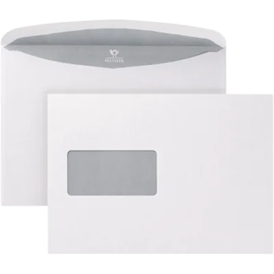 POSTHORN Versandtasche Trapez DIN C5 mit Fenster 80g/m² mit gummierter Klappe Papier weiß 500 St./Pack.
