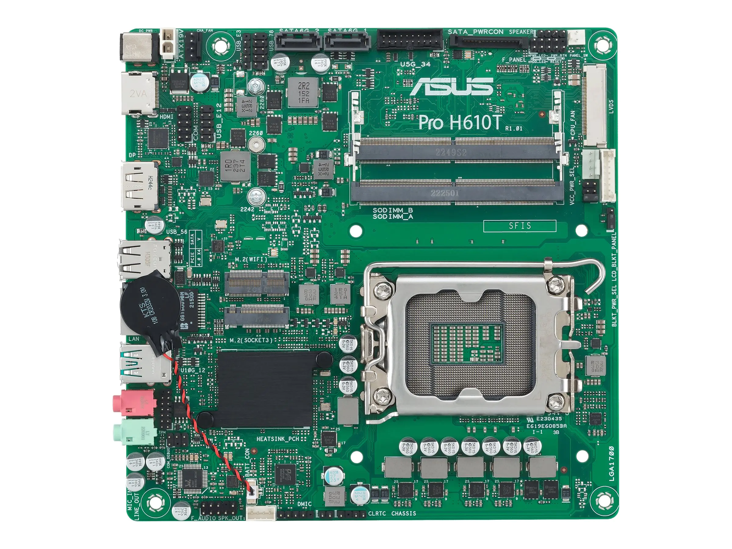 ASUS Pro H610T-CSM - Motherboard - Mini-ITX - LGA1700 Sockel - H610 Chipsatz - USB 3.2 Gen 2, USB 3.2 Gen 1 - Gigabit LAN - Onboard-Grafik (CPU erforderlich) 90MB1G60-M0EAYC