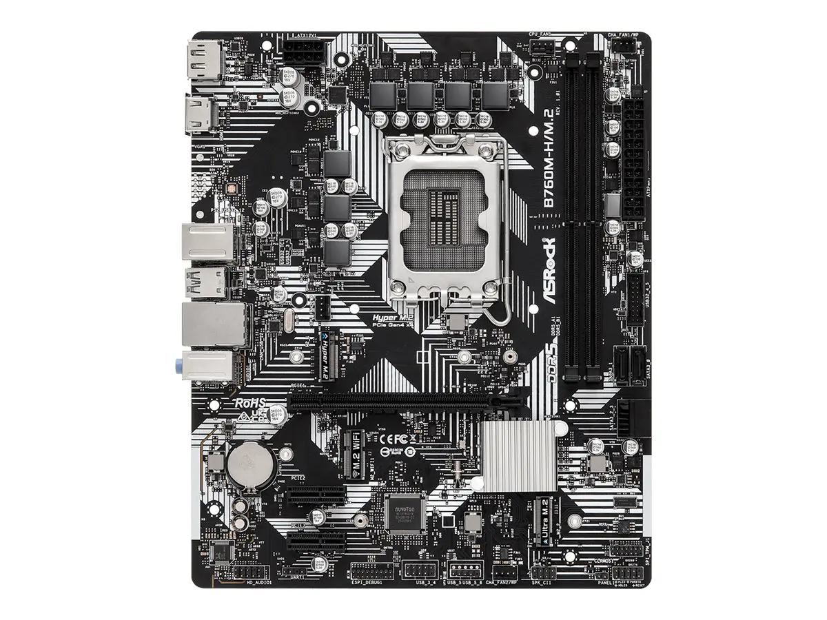 ASRock B760M-H/M.2 - Motherboard - micro ATX - LGA1700 Sockel - B760 Chipsatz - USB-C 3.2 Gen 1, USB 3.2 Gen 1 - Gigabit LAN - Onboard-Grafik (CPU erforderlich) 90-MXBMJ0-A0UAYZ