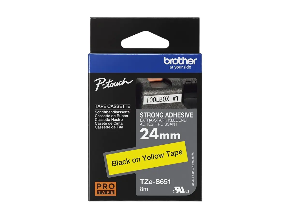 Brother TZe-S651 - Extra starker Klebstoff - Schwarz auf Gelb - Rolle (2,4 cm x 8 m) TZES651