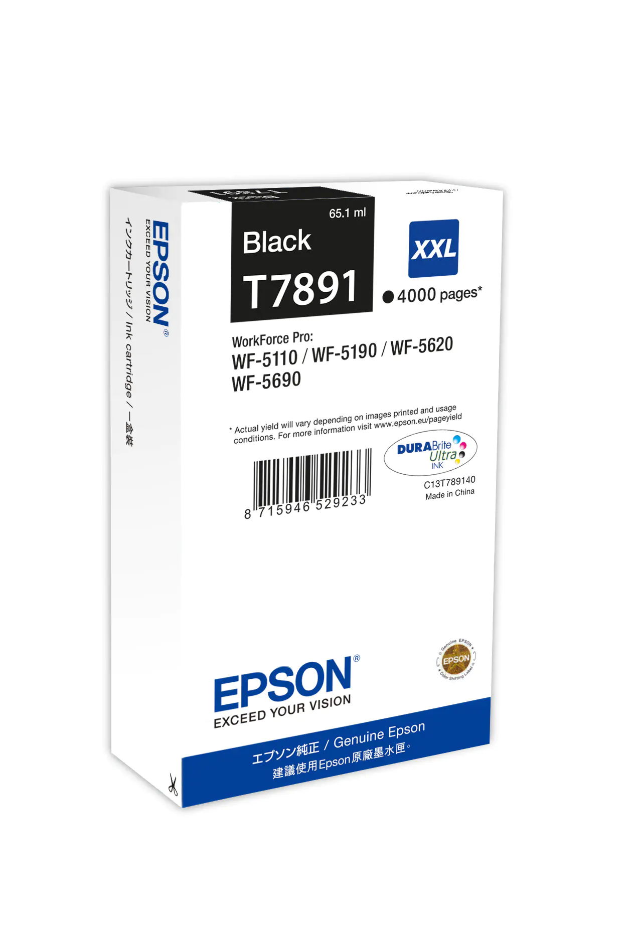 Epson T7891 - 65.1 ml - Größe XXL - Schwarz - Original - Druckerpatrone - für WorkForce Pro WF-5110DW, WF-5190DW, WF-5190DW BAM, WF-5620DWF, WF-5690DWF, WF-5690DWF BAM Epson T7891 - 65.1 ml - Größe XXL - Schwarz - Original - Druckerpatrone - für WorkForce Pro WF-5110DW, WF-5190DW, WF-5190DW BAM, WF-5620DWF, WF-5690DWF, WF-5690DWF BAM