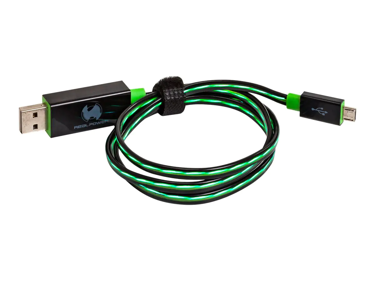 RealPower LED floating - USB-Kabel - USB (M) bis Micro-USB Typ B (M) - USB 2.0 - 74.5 cm - geformt - grün