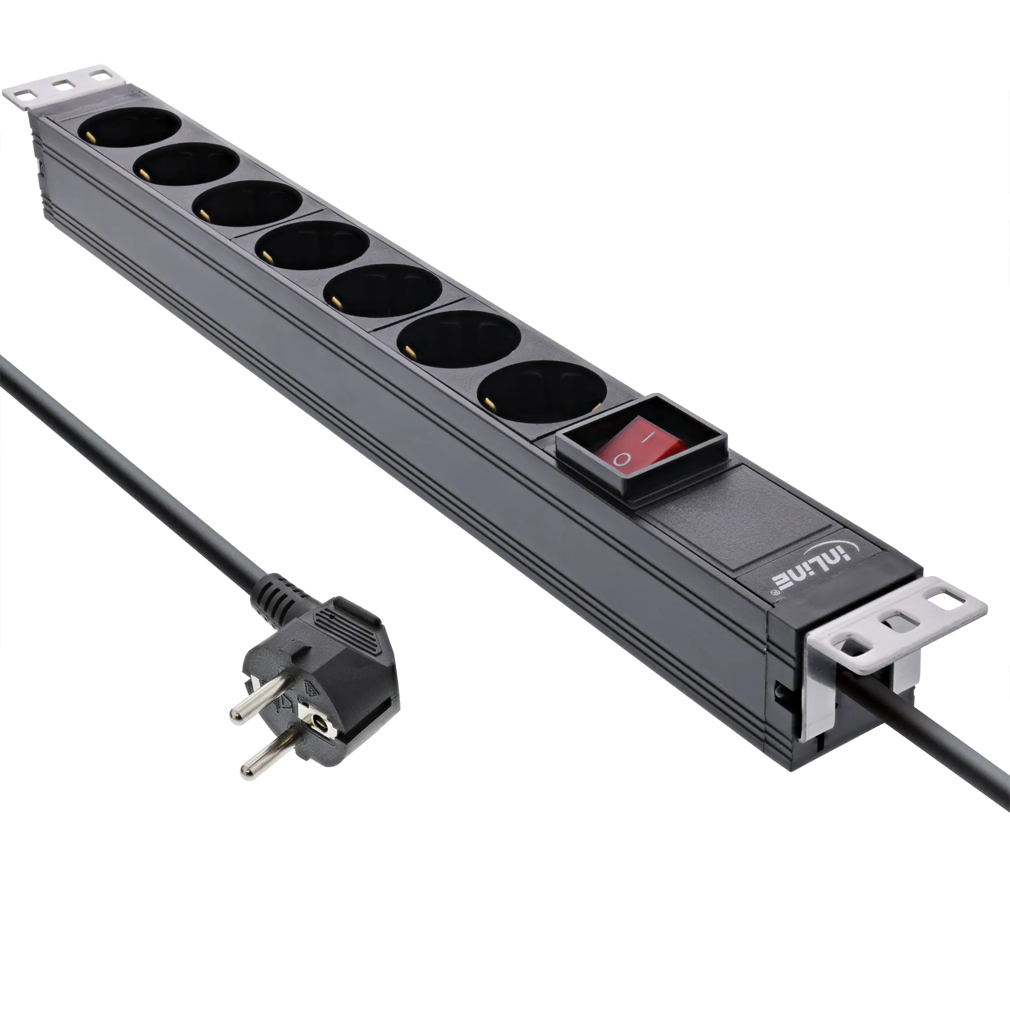InLine 19" Steckdosenleiste - 7-fach Schutzkontakt - mit Schalter - 2m - schwarz