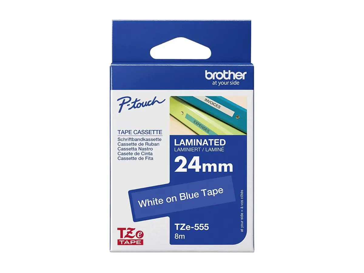 Brother TZe-555 - Weiß auf blau - Rolle (2,4 cm x 8 m) TZE555