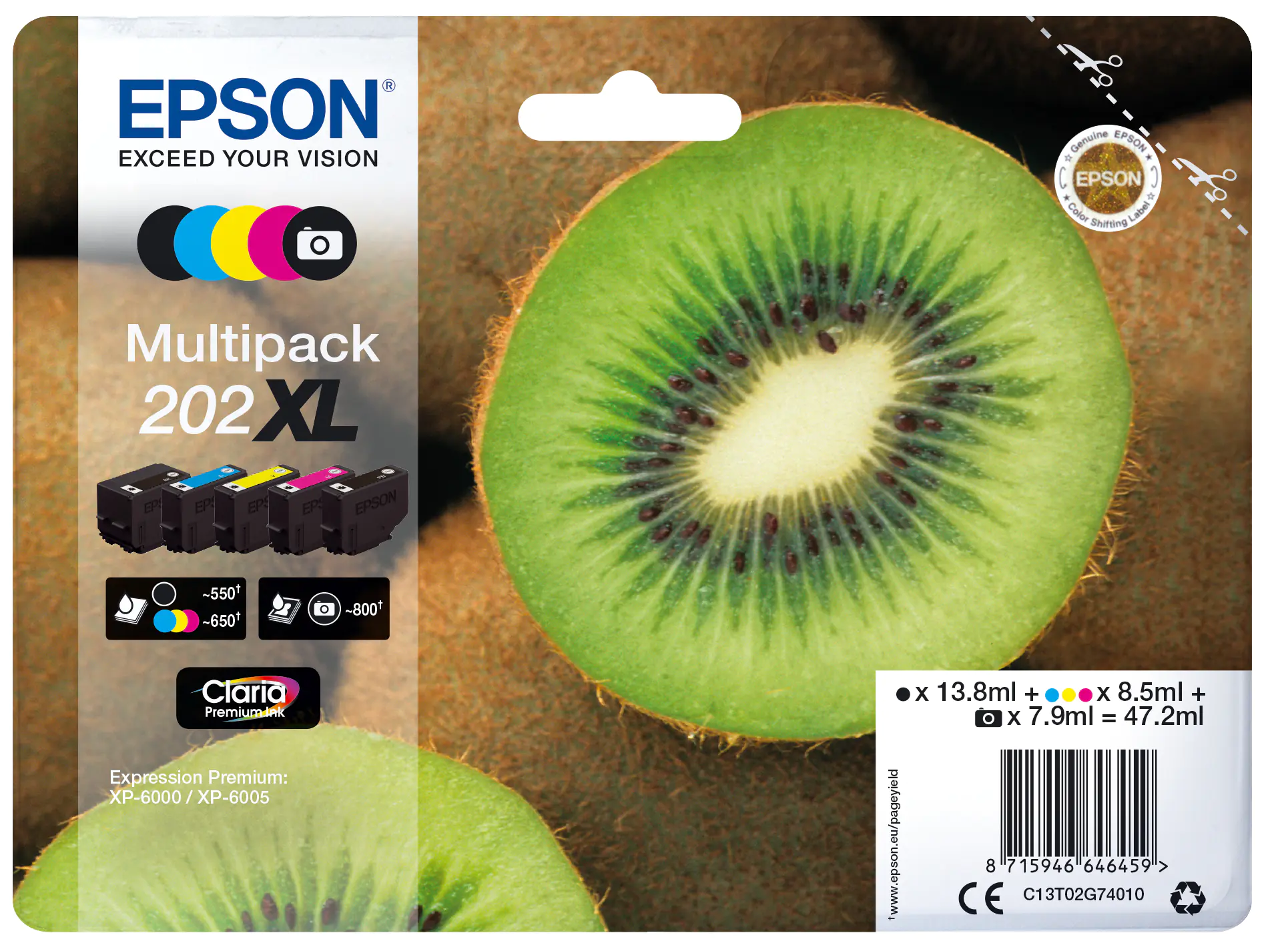 Epson Multipack 202XL - 5er-Pack - mit hoher Kapazität - Schwarz, Gelb, Cyan, Magenta, Photo schwarz - Original - Blisterverpackung - Tintenpatrone - für Expression Premium XP-6000, XP-6005, XP-6100, XP-6105 Epson Multipack 202XL - 5er-Pack - mit hoher Kapazität - Schwarz, Gelb, Cyan, Magenta, Photo schwarz - Original - Blisterverpackung - Tintenpatrone - für Expression Premium XP-6000, XP-6005, XP-6100, XP-6105