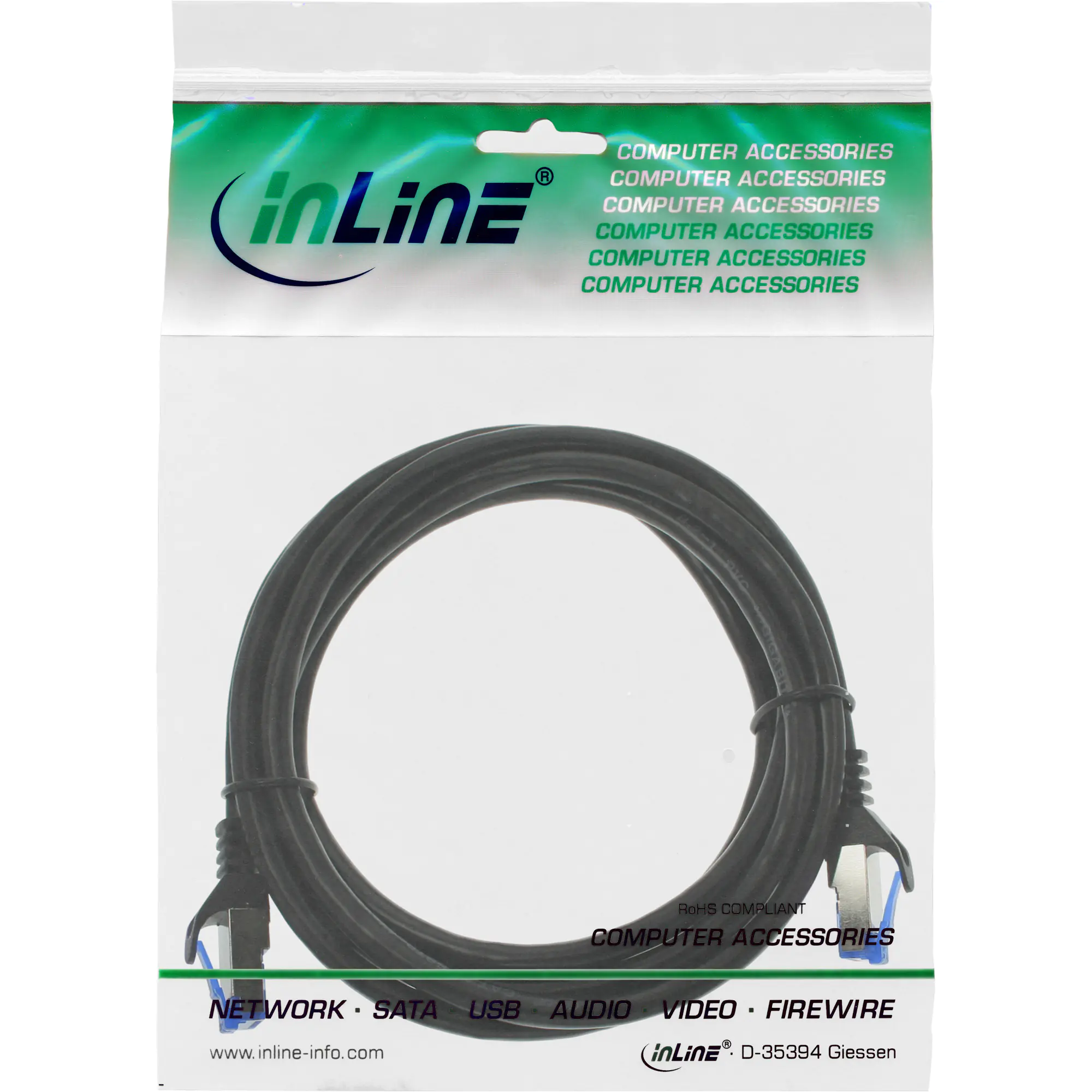 InLine Patchkabel armiert - U/FTP - Cat.6A - schwarz - 3m