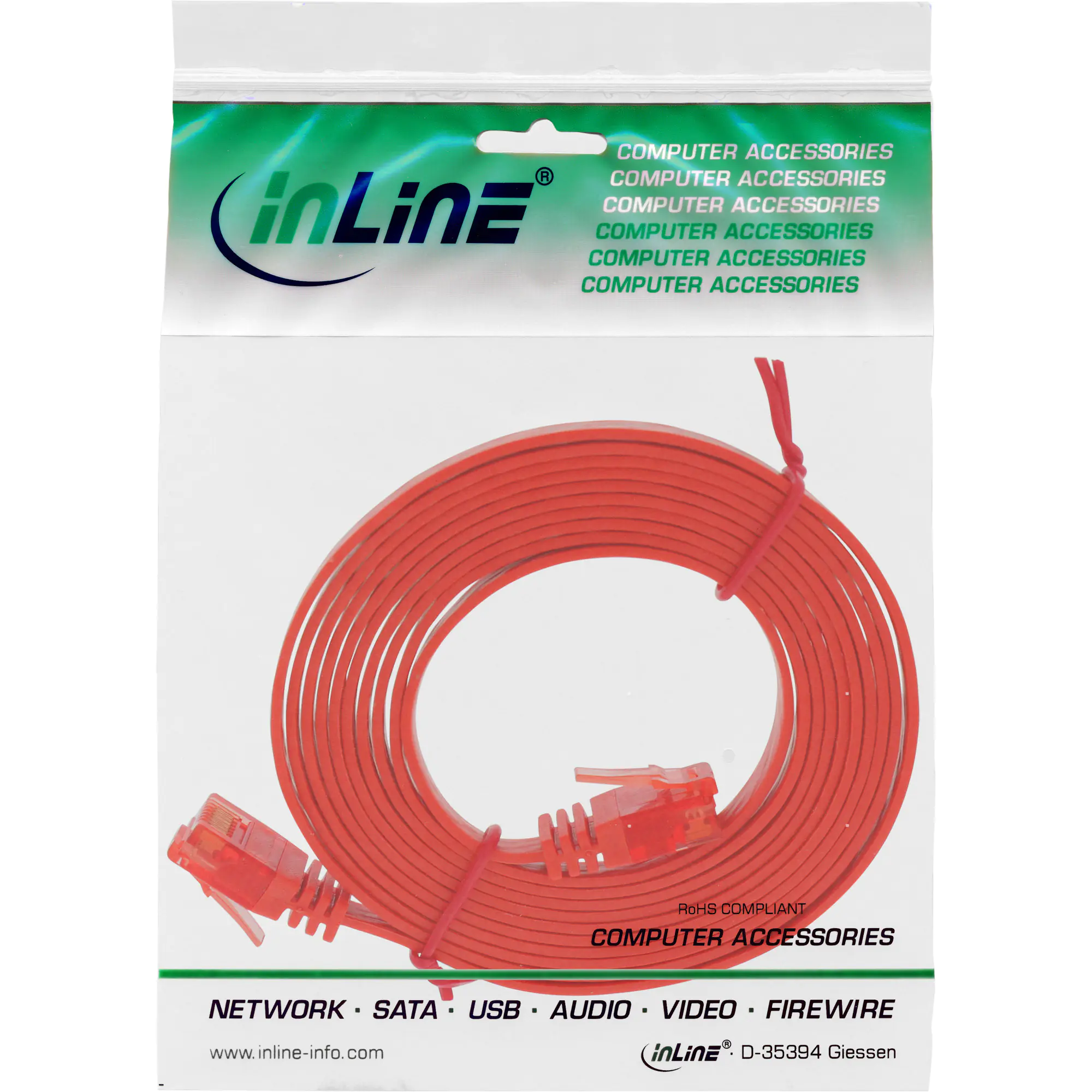 InLine Patchkabel flach - U/UTP - Cat.6 - rot - 3m 71603R