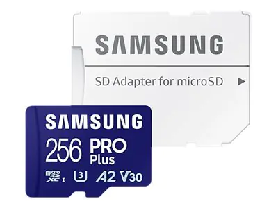 Samsung PRO Plus MB-MD256SA - Flash-Speicherkarte (microSDXC-an-SD-Adapter inbegriffen) - 256 GB - A2 / Video Class V30 / UHS-I U3 - microSDXC UHS-I - Blau Samsung PRO Plus MB-MD256SA - Flash-Speicherkarte (microSDXC-an-SD-Adapter inbegriffen) - 256 GB - A2 / Video Class V30 / UHS-I U3 - microSDXC UHS-I - Blau