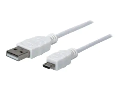 Manhattan USB-A to Micro-USB Cable, 1m, Male to Male, White, 480 Mbps (USB 2.0), Hi-Speed USB, Lifetime Warranty, Polybag - USB-Kabel - USB (M) zu Micro-USB Typ B (M) - USB 2.0 - 1 m - geformt - weiß Manhattan USB-A to Micro-USB Cable, 1m, Male to Male, White, 480 Mbps (USB 2.0), Hi-Speed USB, Lifetime Warranty, Polybag - USB-Kabel - USB (M) zu Micro-USB Typ B (M) - USB 2.0 - 1 m - geformt - weiß