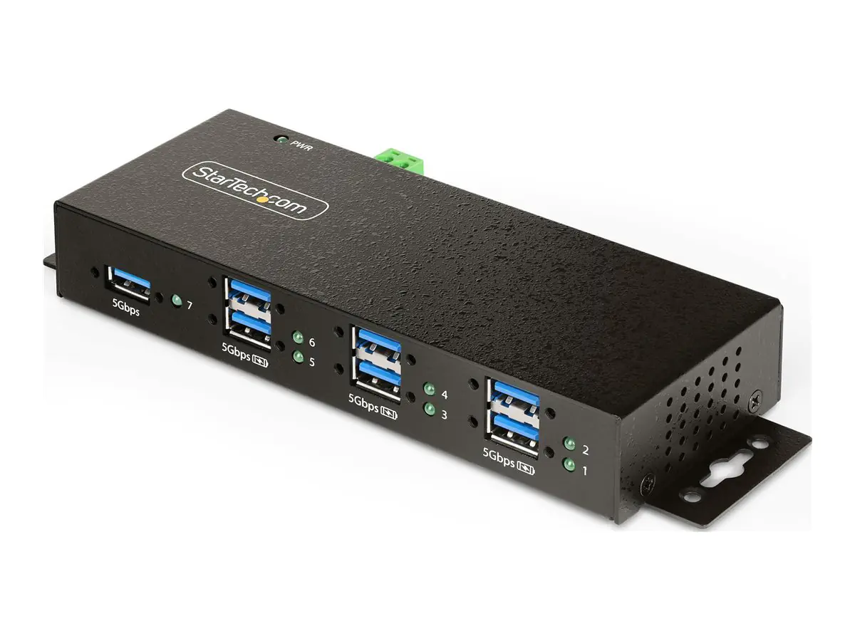StarTech 7-Port Managed USB Hub with 7x USB-A, Heavy Duty with Metal Industrial Housing, ESD & Surge Protection, Wall/Desk/Din-Rail Mountable, USB 3.0/3.1/3.2 Gen 1 5Gbps - Hub - 6 x USB 3.2 Gen 2 + 1 x USB 3.2 Gen 1 - wandmontierbar, Desktop, an DIN-Schi StarTech 7-Port Managed USB Hub with 7x USB-A, Heavy Duty with Metal Industrial Housing, ESD & Surge Protection, Wall/Desk/Din-Rail Mountable, USB 3.0/3.1/3.2 Gen 1 5Gbps - Hub - 6 x USB 3.2 Gen 2 + 1 x USB 3.2 Gen 1 - wandmontierbar, Desktop, an DIN-Schi
