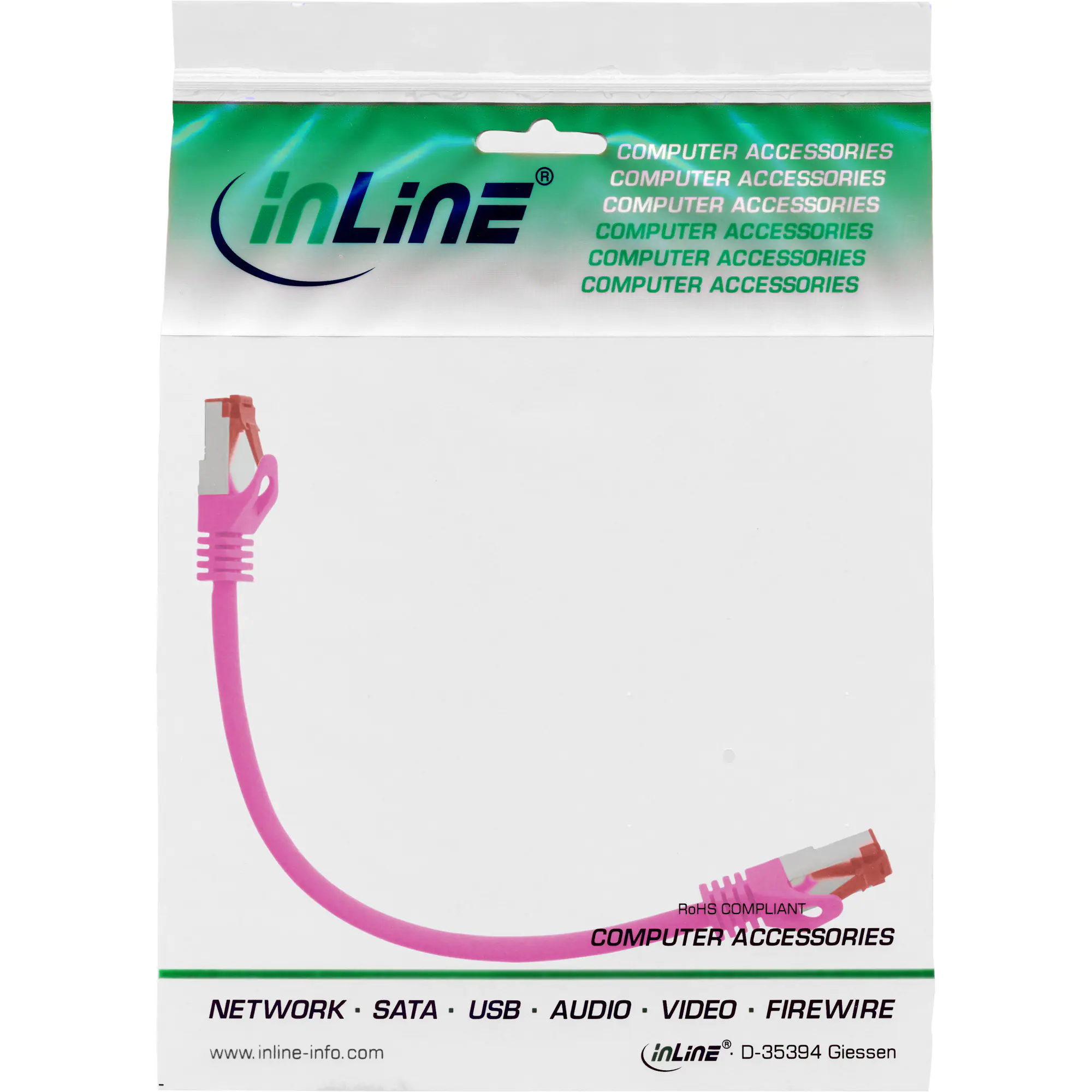 InLine Patchkabel - S/FTP (PiMf) - Cat.6 - 250MHz - PVC - Kupfer - pink - 0,3m 76433M