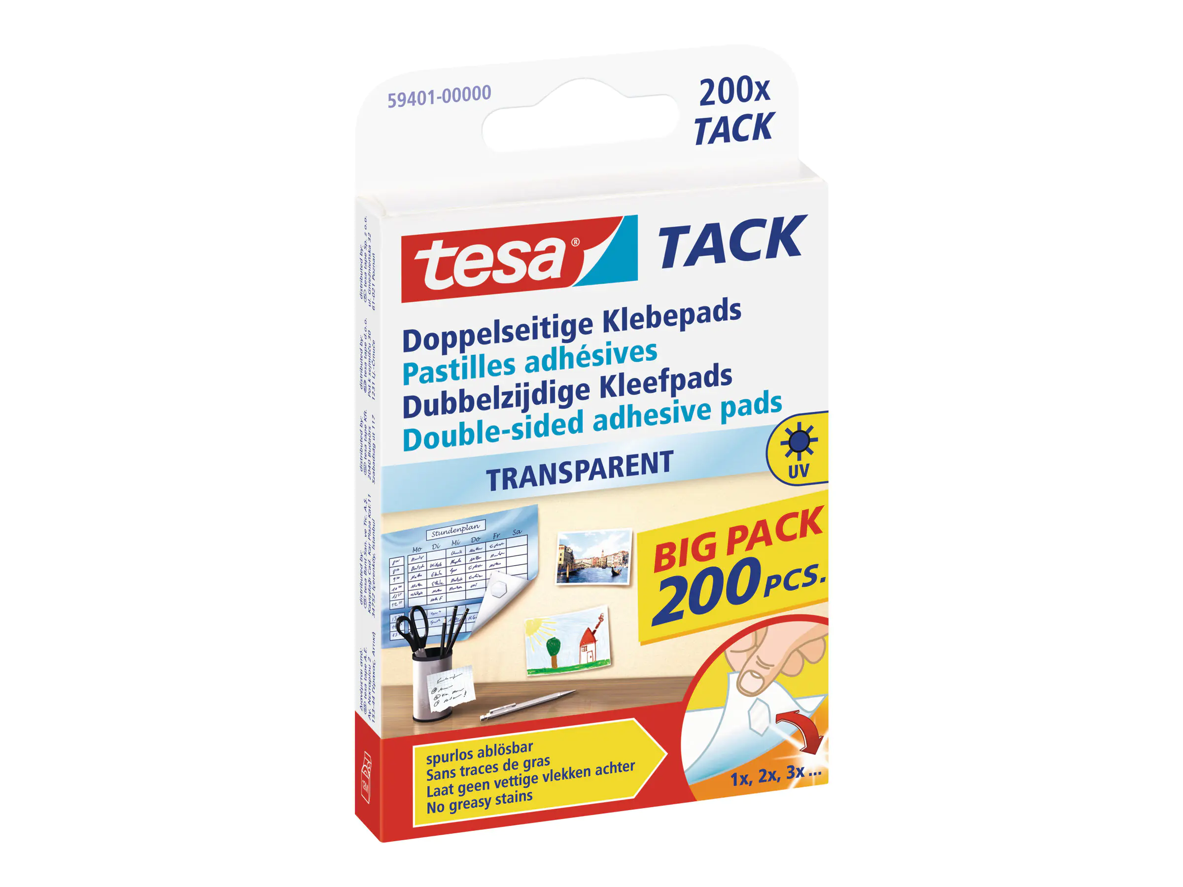 Tesa TACK - Montagekleber - durchsichtig - nicht permanent (Packung mit 200) 59401-00000-00