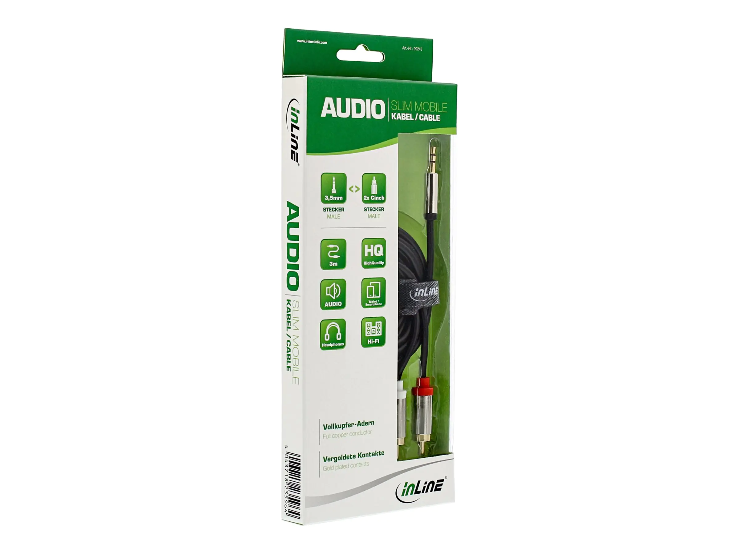 InLine Slim Audio Kabel 3,5mm Klinke auf 2x Cinch - 1m 99241