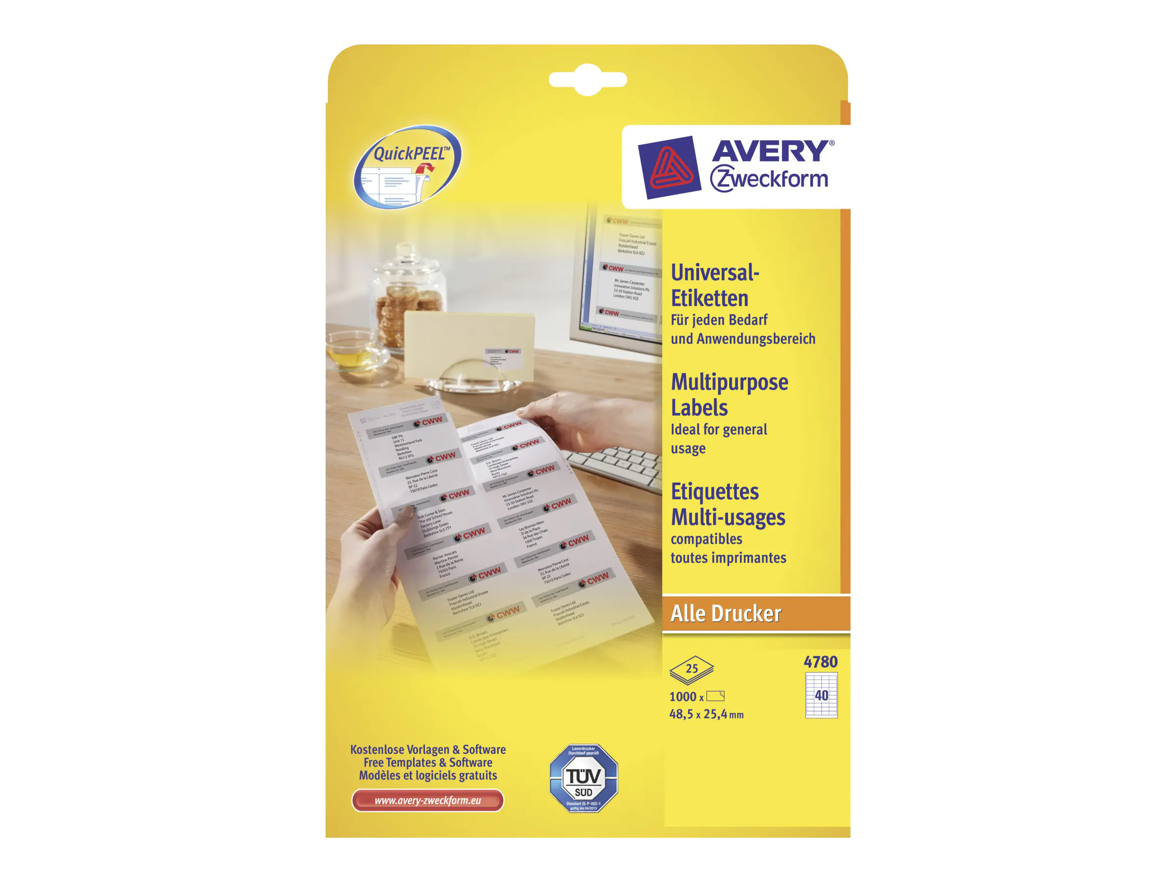 Avery Zweckform Universaletikett 4780 48,5x25,4mm ws 1.200 St./Pack.