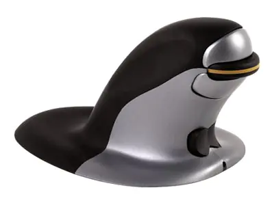 Fellowes Penguin Medium - Vertikale Maus - ergonomisch - rechts- und linkshändig - Laser - kabellos - 2.4 GHz - kabelloser Empfänger (USB) - Schwarz, Silber