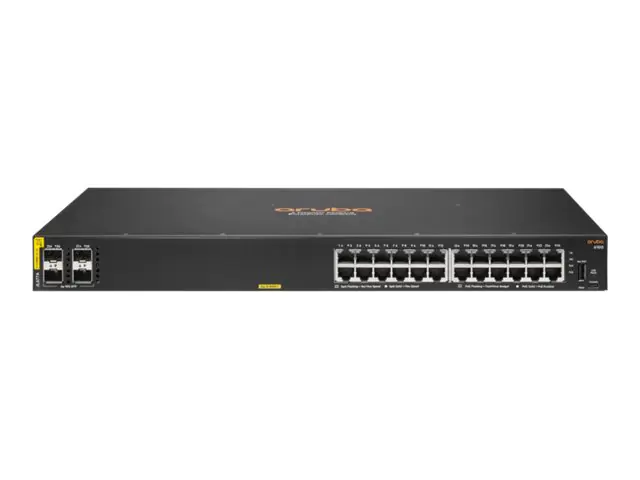 HPE Aruba 6100 24G Class4 PoE 4SFP+ - Switch - managed - 24 x 10/100/1000 + 4 x 1 Gigabit / 10 Gigabit SFP+ - Seite-zu-Seite-Luftstrom - an Rack montierbar - PoE+ (370 W) HPE Aruba 6100 24G Class4 PoE 4SFP+ - Switch - managed - 24 x 10/100/1000 + 4 x 1 Gigabit / 10 Gigabit SFP+ - Seite-zu-Seite-Luftstrom - an Rack montierbar - PoE+ (370 W)