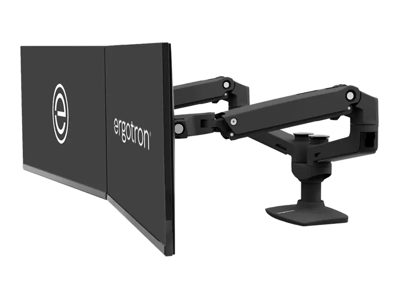 Ergotron LX Dual Side-by-Side Arm - Befestigungskit (Spannbefestigung für Tisch, Tischplattenbohrung, Stange, 2 Gelenkarme, T-Halterung) - Konstante Krafttechnologie - für 2 LCD-Displays - Aluminium, Stahl - mattschwarz - Bildschirmgröße: bis zu 68,6 cm (