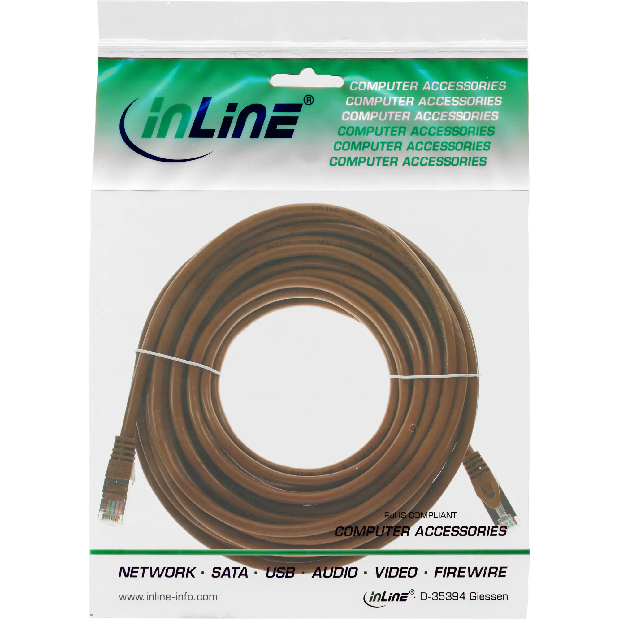 InLine - Patch-Kabel - RJ-45 (M) zu RJ-45 (M) - 7.5 m - SFTP - CAT 5e - geformt - braun