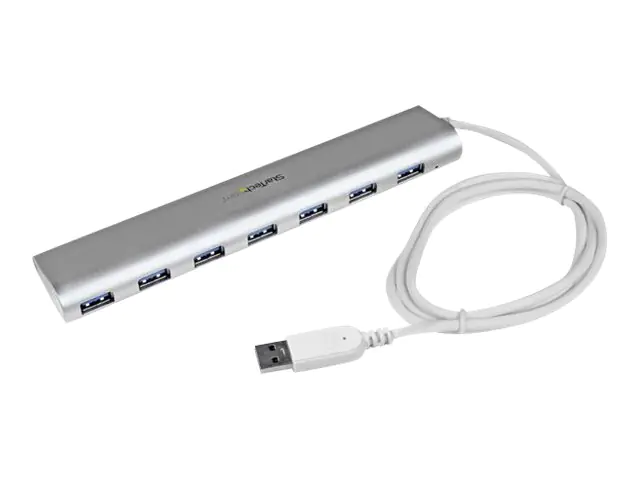 StarTech 7 Port kompakter USB 3.0 Hub mit eingebautem Kabel - Aluminium USB Hub - Silber - USB-Umschalter für die gemeinsame Nutzung von Peripheriegeräten - 7 x SuperSpeed USB 3.0 - Desktop StarTech 7 Port kompakter USB 3.0 Hub mit eingebautem Kabel - Aluminium USB Hub - Silber - USB-Umschalter für die gemeinsame Nutzung von Peripheriegeräten - 7 x SuperSpeed USB 3.0 - Desktop
