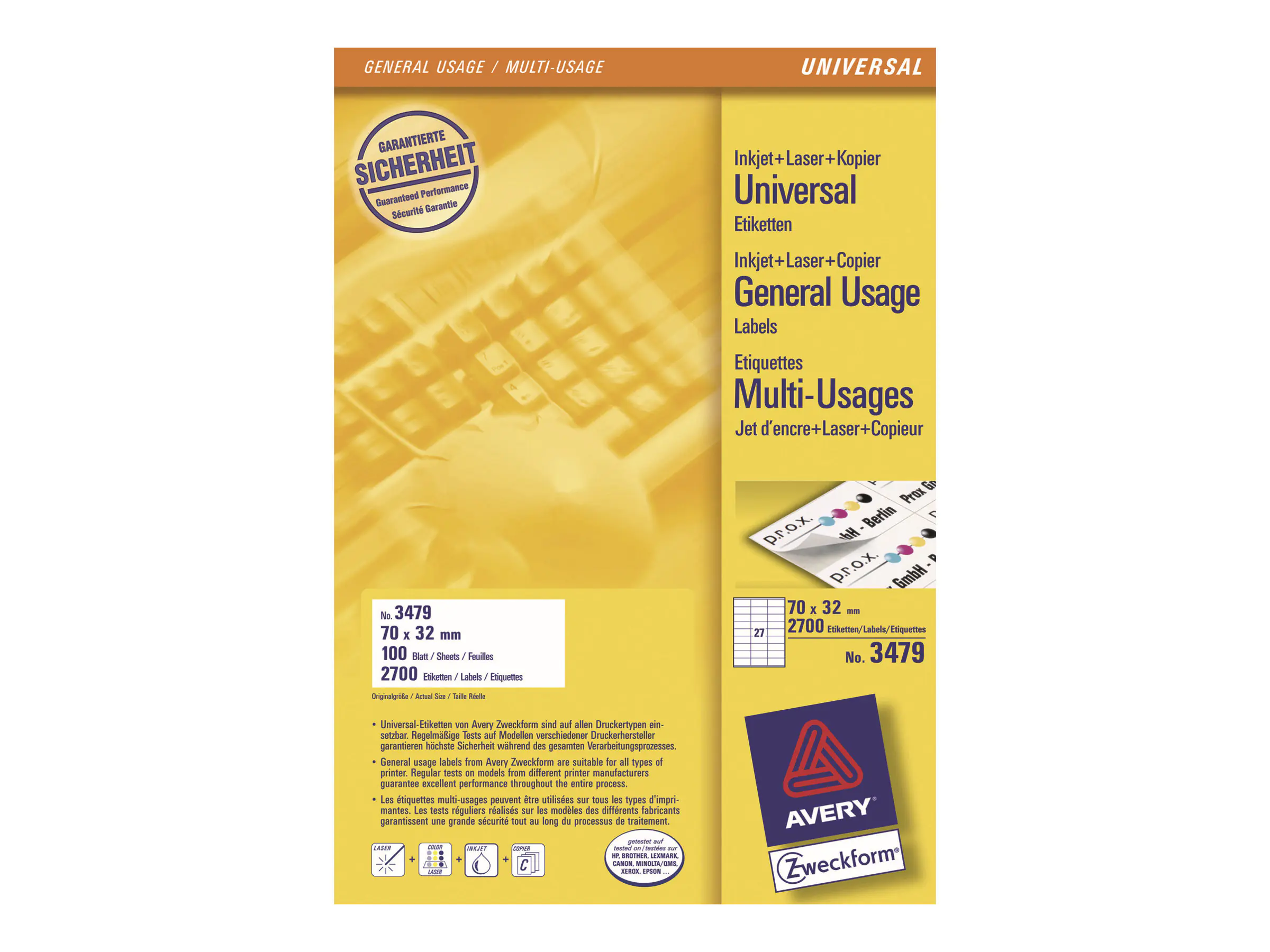 Avery Zweckform Universaletikett 3479 70x32mm weiß 2.700 St./Pack.