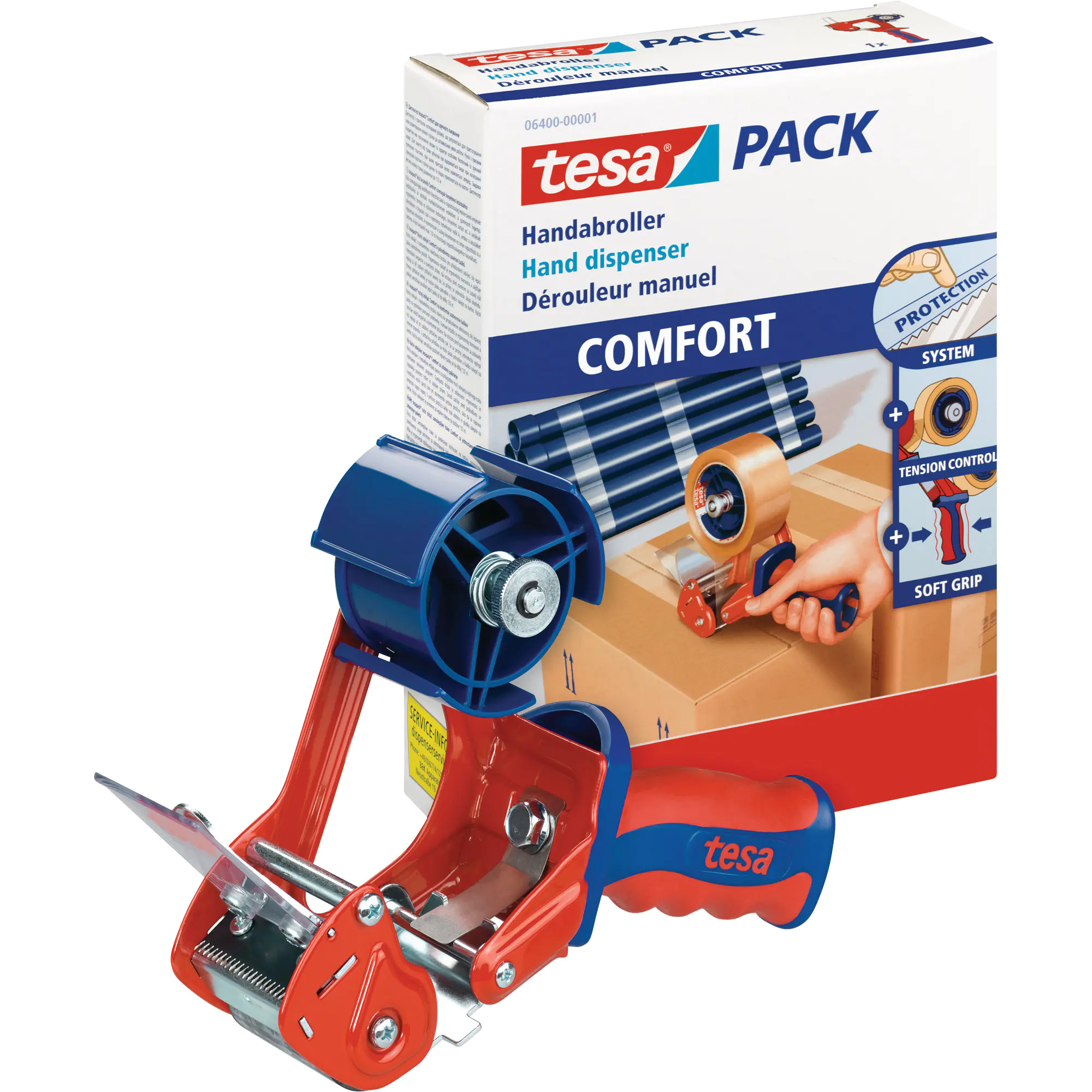 Tesa 6400 - Abroller - Pistolengriff - Rot, Blau 06400-00001-03